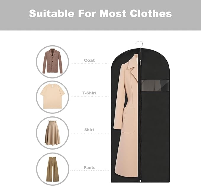 Garment Bags for Hanging Clothes, 45'' Suit Bag Cover for Storage and Travel, Dress Bags for Gowns Long (Black)