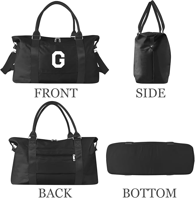 Initial Travel Duffel Bag Sports Gym Bag for Boys Teen Birthday Gifts,Black Personalized Weekender Bag Carry On Tote Bags for Men,Waterproof Overnight Luggage Bag Airplane Travel Essentials(Letter G)