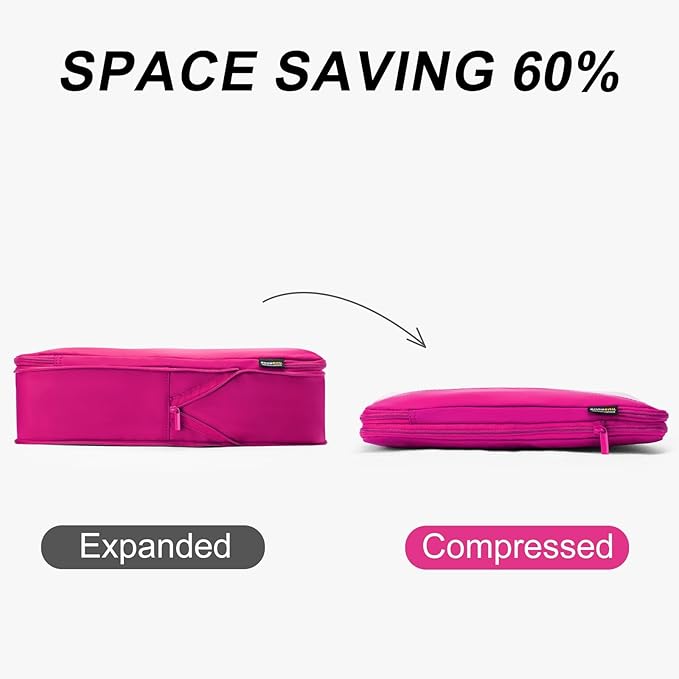 4 Set Compression Packing Cubes for Travel, Suitcases and Backpack Space Saving Organizers (Rose Red)
