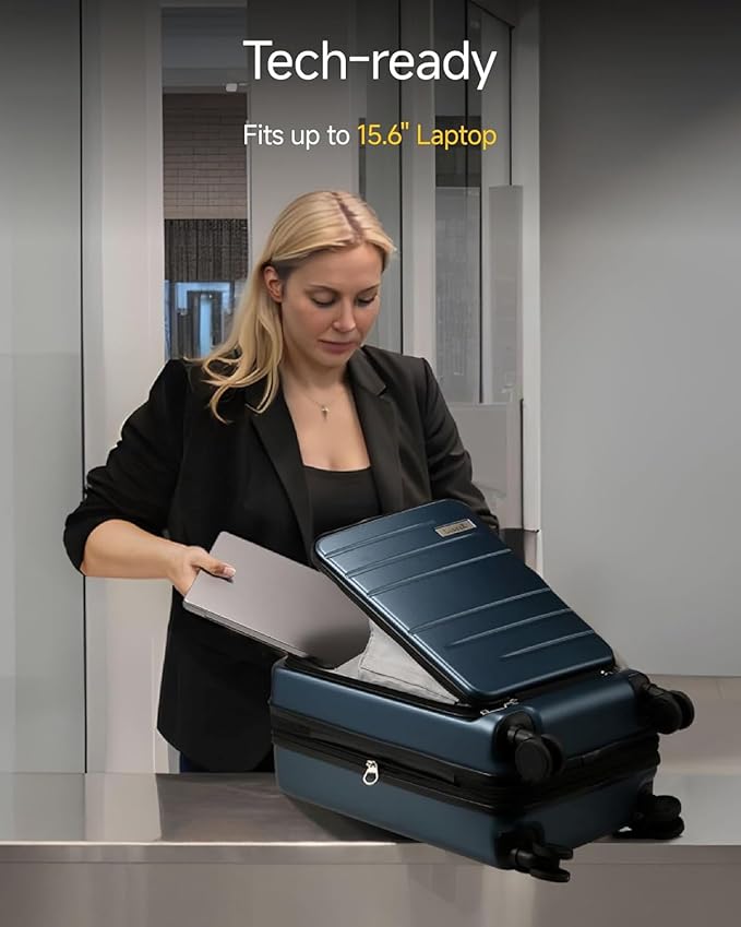 LUGGEX Carry On Luggage 22x14x9 Airline Approved, Expandable Polycarbonate Suitcase with Front Pocket (Brown-Black, 20 Inch, 35L)