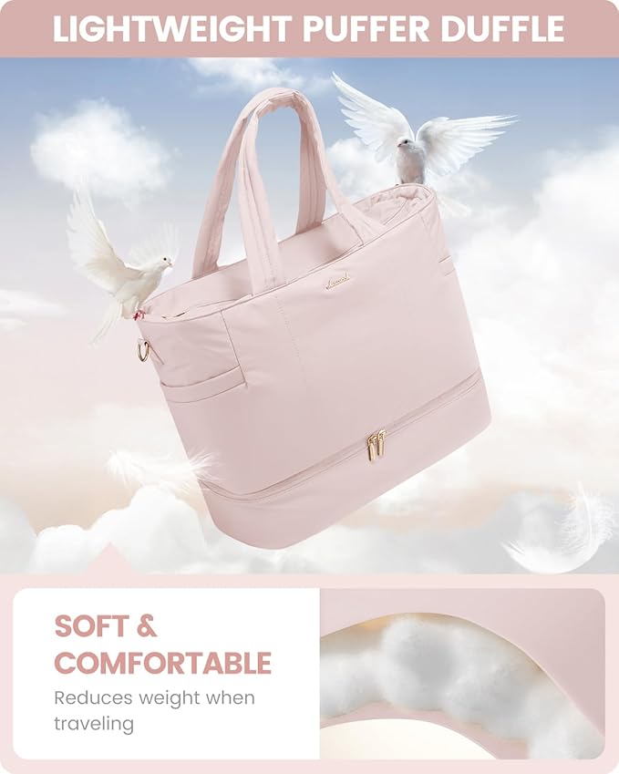 LOVEVOOK Travel Duffle Bag, Puffer Weekender Bags for Women with Shoe Compartment, Carry On Overnight Hospital Bag, Gym Tote