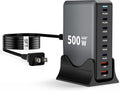 USB C Charger Block, 500W GaN 8 Port USBC Charging Station USB Hub Block Cube with PD3.0 Type C & USB A Wall Charger Power Adapter for Multiple Devices Apple iPhone 17/16/15,MacBook Pro/Air,iPad-Black