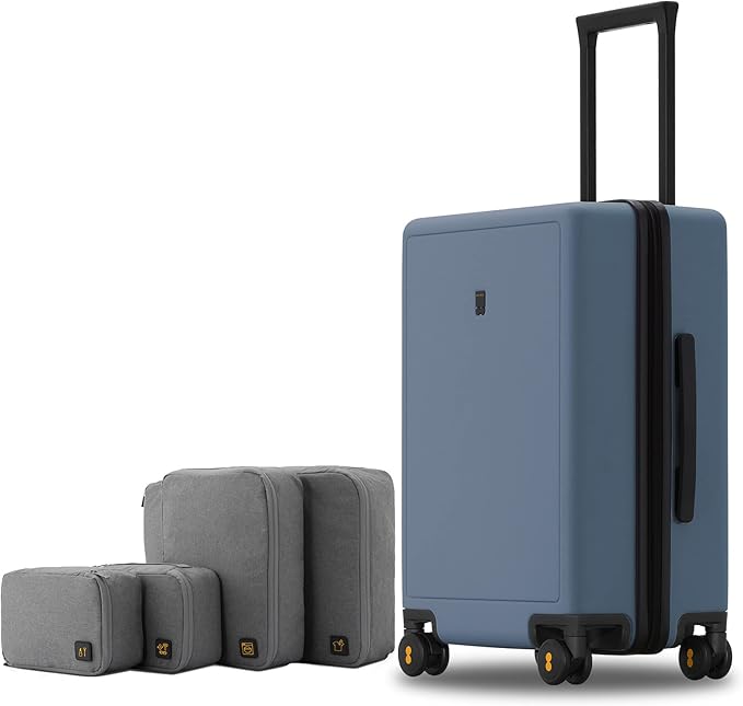 LEVEL8 Elegance Carry-on Suitcase, 20 Inch Carry on Luggage, Hardside Large Suitcases with Wheels, Tavel Bag with Tsa Lock,Blue Grey