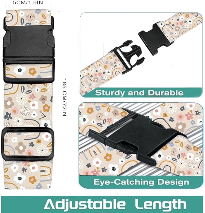 Luggage Straps for Suitcases Travel Belt Accessories, Cute Suitcase Strap, Adjustable Luggage Belt Strap, Heavy Duty with Quick-Release Buckle Luggage Strap Pink Cute Boho Rainbows