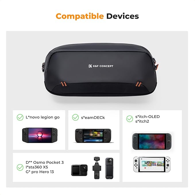K&F CONCEPT Storage Sling Bag, Vlog Photography Camera HandBag, Portable Carrying Case for Switch 2/Steam Deck/DJI Osmo Pocket 3/Mobile 7P/GoPro/Insta360 Action Cameras & Digital Accessories
