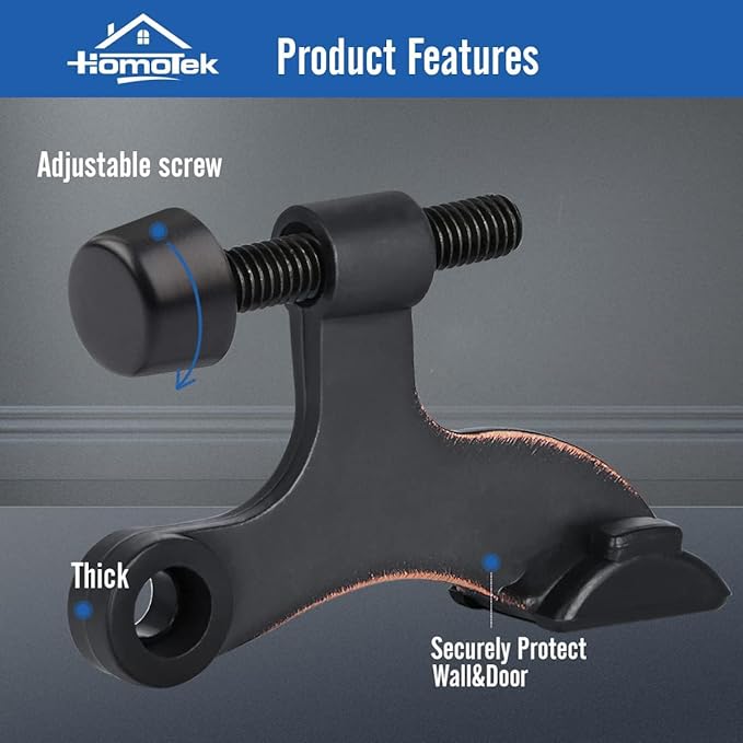 HOMOTEK 36 Pack Hinge Pin Oil Rubbed Bronze Door Stopper,Adjustable Deluxe Heavy Duty Door Stopper 2-1/2"x1-3/4”,with Black Rubber Bumper Tips