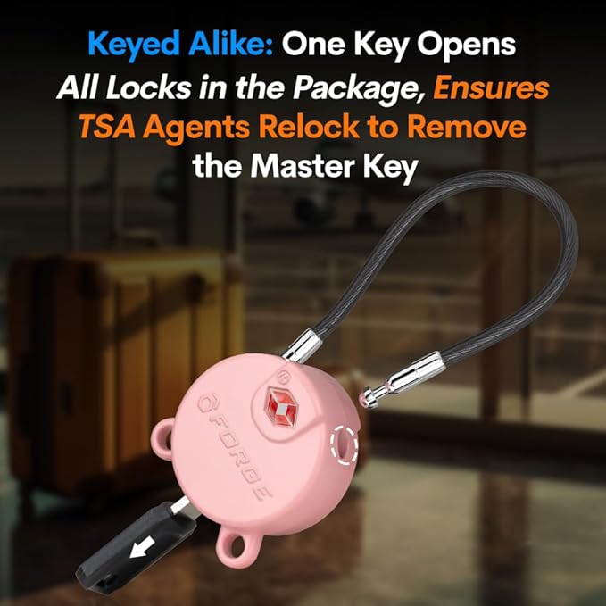 Forge TSA Approved Luggage Locks Ultra-Secure Dimple Key Travel Cable Locks with Zinc Alloy Body- 4 Locks, Black, Blue, red, Green.