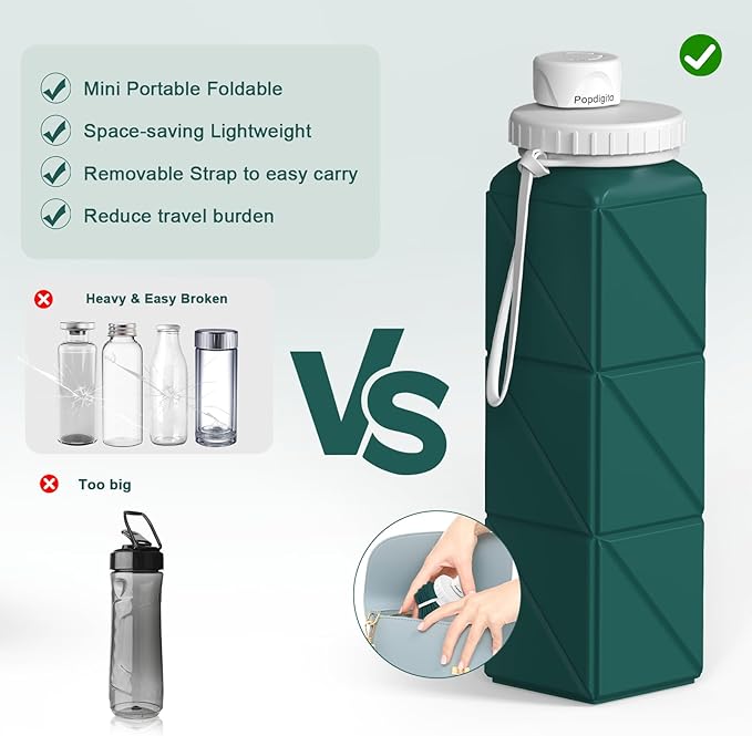 3 pack Collapsible Water Bottles,Silicone Foldable Portable Water Bottle 20.6oz, Lightweight Reusable Leakproof for Travel Hiking Camping Cycling Workouts Yoga Fitness Indoor Outdoor Sports