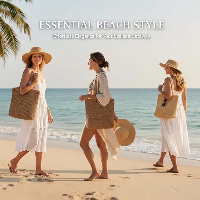 Straw Beach Tote Bag: Large Summer Boho Woven Bags - Rattan Handmade Shoulder Handbags for Women