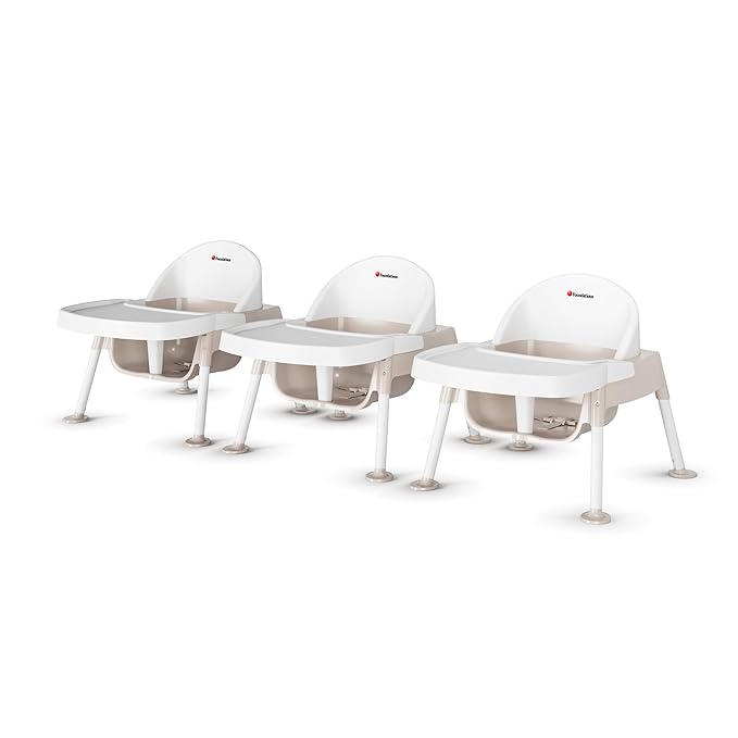 Foundations Secure Sitter Feeding Chairs Multipack, No-Tip Feet, 3-Point Adjustable Harness, Removable Tray, Easy to Clean, Stackable Feeding Chairs, 3 Pack (5 inch)