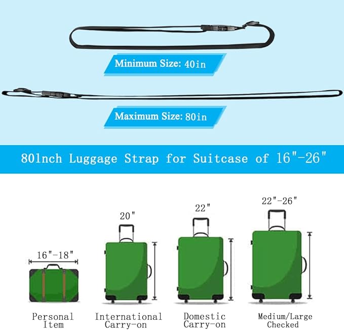 4Pcs Luggage Straps for Suitcase Travel Accessories TSA Approved, 80In Long Belts to Keep Your Suitcase Secure, Adjustable Bag Straps with Quick-Release Buckle for Travel Bag Closure, Black