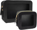 2 Pcs Clear Makup Bag Set, Clear Cosmetic Bags with Zipper Waterproof Small Travel Cosmetic Case Cute Make Up Pouch Mini Car Essentials for Women Travel Car Organizer (Black Set)