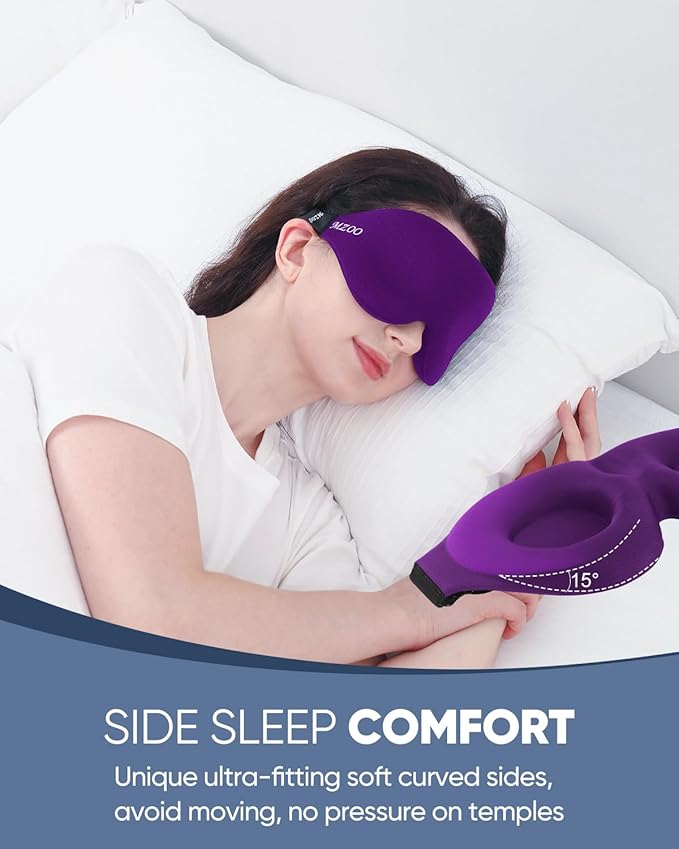 MZOO Sleep Eye Mask for Side Sleeper Men Women, Zero Eye Pressure 3D Sleeping Mask, Light Blocking Patented Design Night Blindfold, Soft Eye Shade Cover for Travel, Purple