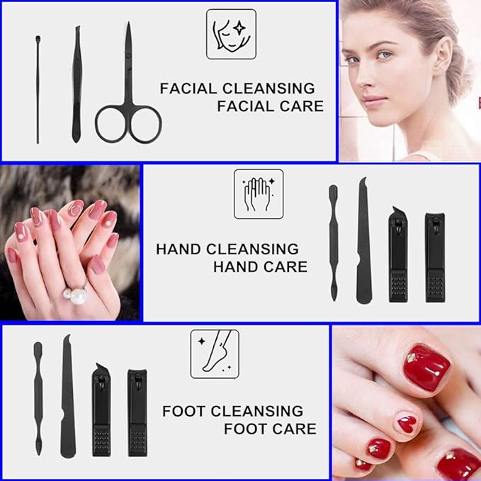 7pcs Manicure set, Nail Clippers Kit, Stainless Steel Manicure Kit, Nail Clipping Tools Portable Travel Grooming Kit, The Best Gift with Luxurious Case (Black-7)