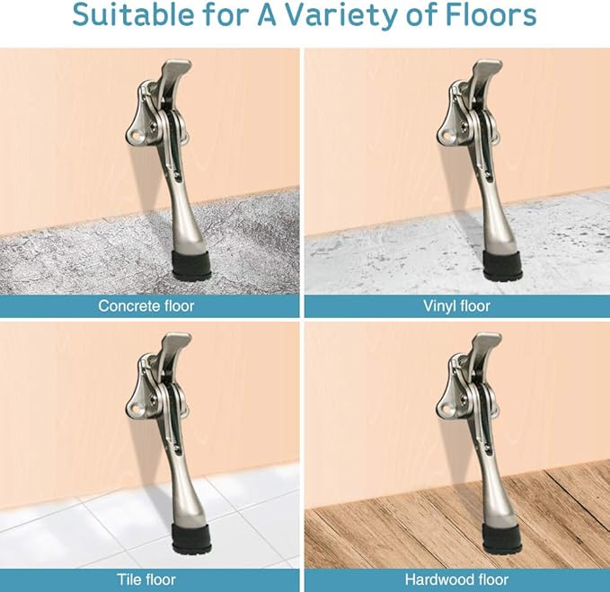 Door Stopper, One-Touch semi-Automatic Metal Door Stopper, with Non-Slip Rubber Tip for Wood, Concrete, Tiled, and Carpeted Floors (4inch x 1pack, Satin Nickel)
