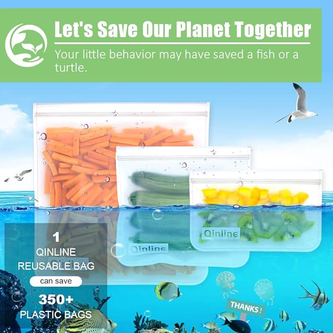 Reusable Food Storage Bags - 10 Pack Freezer Bags, Reusable Bags Silicone, Extra Thick Leakproof Reusable Lunch Bag for Salad Fruit Snack Travel - 2 Gallon 4 Sandwich 4 Snack Bags