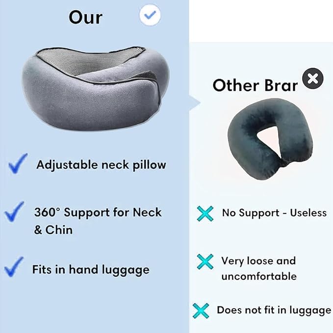 RURING Travel Pillows for Airplanes, Travel Neck Pillow Travel Pillow, Neck Pillow Airplane Memory Foam 360 Degree Support Stowable Pillows for Airplanes Offices and Cars 2PCS (Pink + Black)