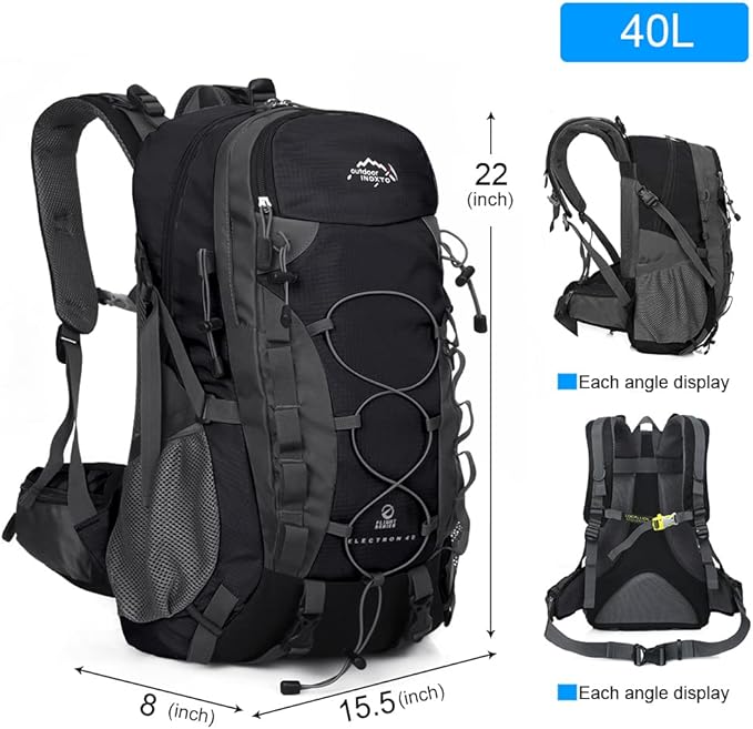 INOXTO lightweight Hiking Backpack 35L/40L Hiking Daypack with Waterproof Rain Cover for Travel Camping Outdoor Men and Women