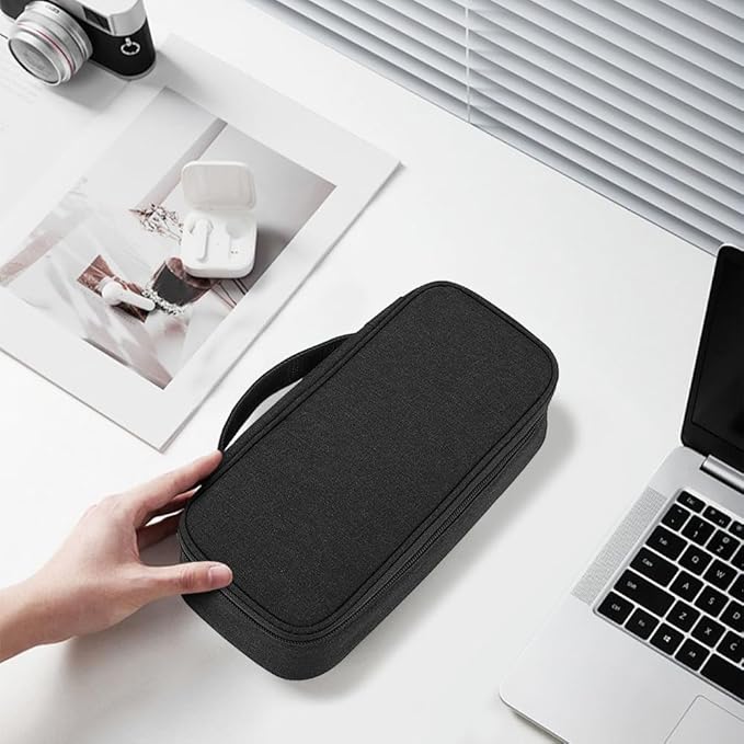 Teskyer Electronics Organizer Travel Case, Waterproof Portable Tech Accessories Pouch with Organized Compartments for Cables, Phone, Chargers, Earphone, Black