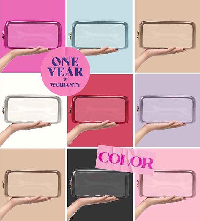 Clear Makeup Bag Zipper Pouch, Transparent Cosmetic Case Organizer, TSA Approved Travel Toiletry Case, Travel Accessories Essentials Makeup Tote for Women, Small Cute Make up Bag for Purse - Lilac