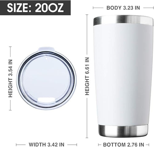 20oz Tumbler Bulk Stainless Steel Vacuum Insulated Tumblers with Lid Double Wall Travel Mug, Durable Powder Coated Coffee Cup, Suitable for Ice Drinks and Hot Beverage (White 12pack)