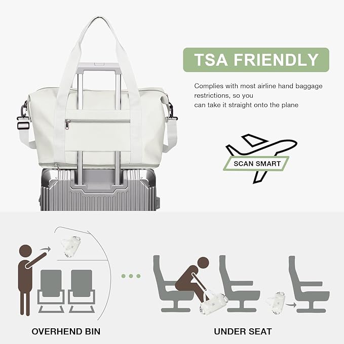 Travel Duffel Bag, Sports Tote Gym Bag, Shoulder Weekender Overnight Bag for Women