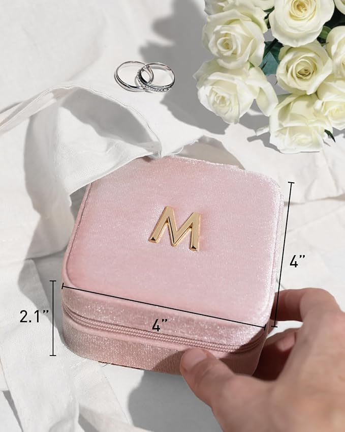 Vlando Jewelry Organizer Box, Small Jewelry Box for Women Girls, Initial P Travel Jewelry Case, Small Jewelry Organizer Box, Mini Travel Jewelry Box - Letter P, Pink