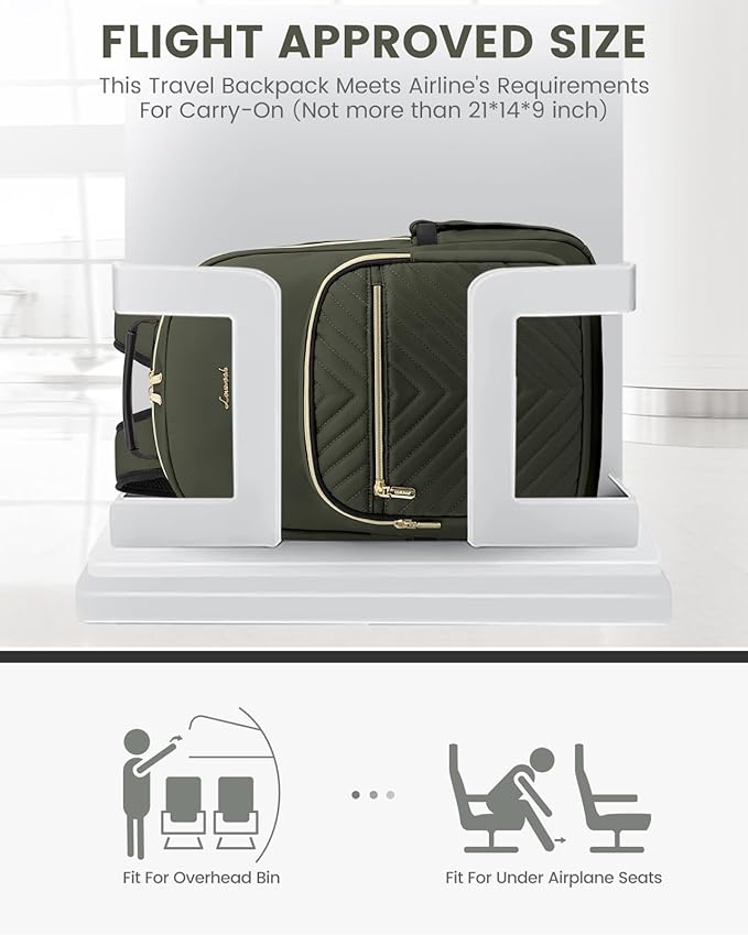 LOVEVOOK Laptop Backpack Purse for Women, Work Business Travel Computer Bags, College Nurse Backpack for Womens, Quilted Casual Daypack with USB Port, Fit 15.6 Inch Laptop, Army Green