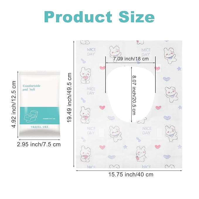50 Packs Toddler Toilet Seat Covers Disposable, Disposable Toilet Seat Covers for Travel Waterproof Non-Woven, Travel Essentials for Kids Toddlers Potty Training (Individual Package)