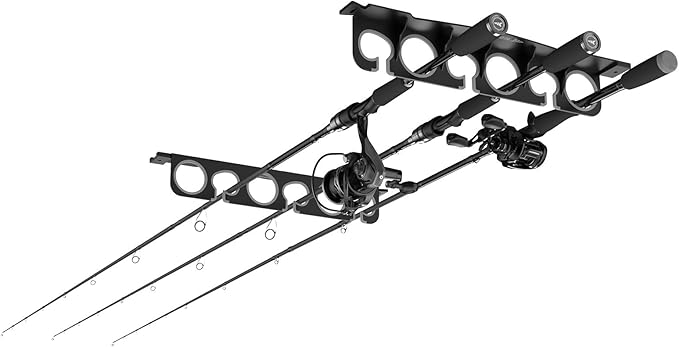 KastKing SafeGuard Fishing Rod Holder for Garage, Wall or Ceiling Mounted Fishing Rod Rack Storage Organizer, Fishing Pole Holder Holds 6 Rods or Combos in Less Than 18 Inches