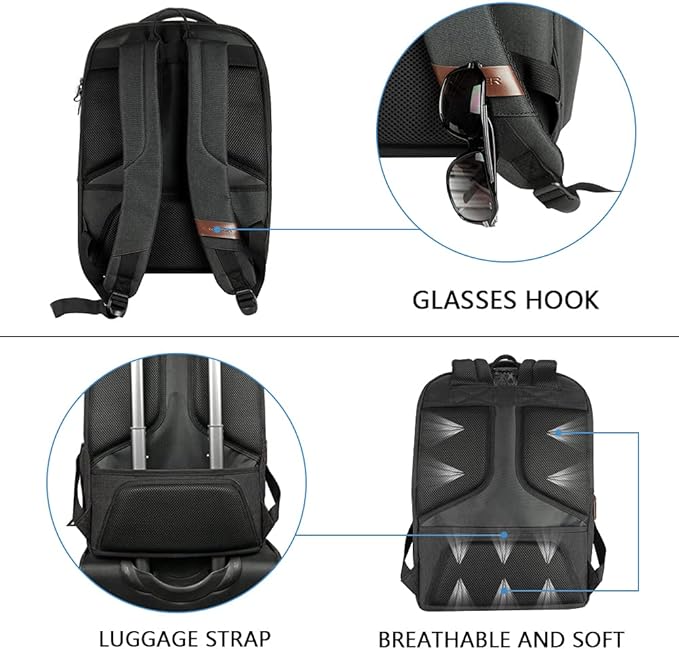 KROSER Laptop Backpack Large Computer Backpack Fits up to 17.3 Inch Laptop with USB Charging Port Water-Repellent Travel Backpack Casual Daypack for Business/College/Women/Men-Charcoal Black