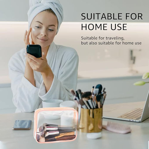 5Pcs Crystal Clear PVC Travel Toiletry Bag Kit for Women Men, Waterproof Vinyl Packing Organizer Storage Bags with Zipper Handle Straps, Cosmetic Pouch Carry on Airport Airline Compliant Bag Handbag
