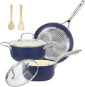 Pots and Pans Set, 7 Piece Nonstick Ceramic Cookware Set, Kitchen Induction Cookware Sets, Pots and Pans Non Stick with Oven Safe Handle, 100% PFOA Free, Blue