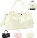 Initial Travel Duffel Bag Sports Gym Bag for Kids Teen Birthday Gifts,Beige Personalized Weekender Bag Carry On Dance Bags for Women Men,Waterproof Monogram Overnight Bag with Trolley Sleeve(Letter P)