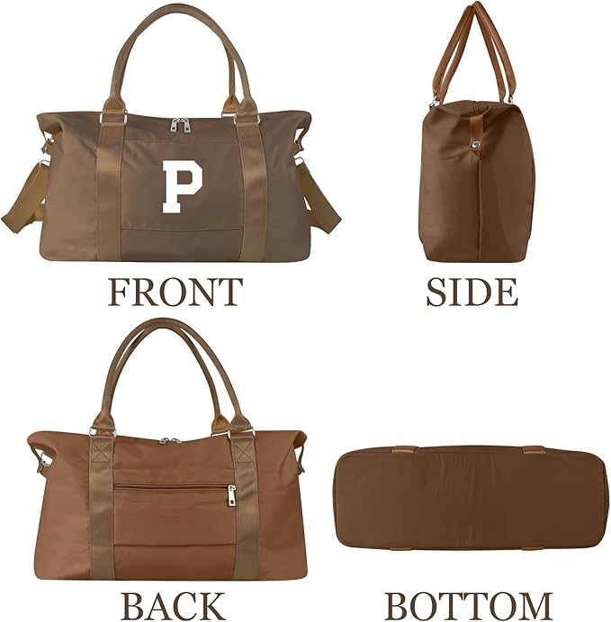 Birthday Graduation Gifts for Daughter,Initial Travel Duffel Bag Sports Gym Bag for Girls Teen Kids Birthday Gifts,Personalized Weekender Bag Carry On Tote Bags Cute Overnight Bag for Women(Brown, P)