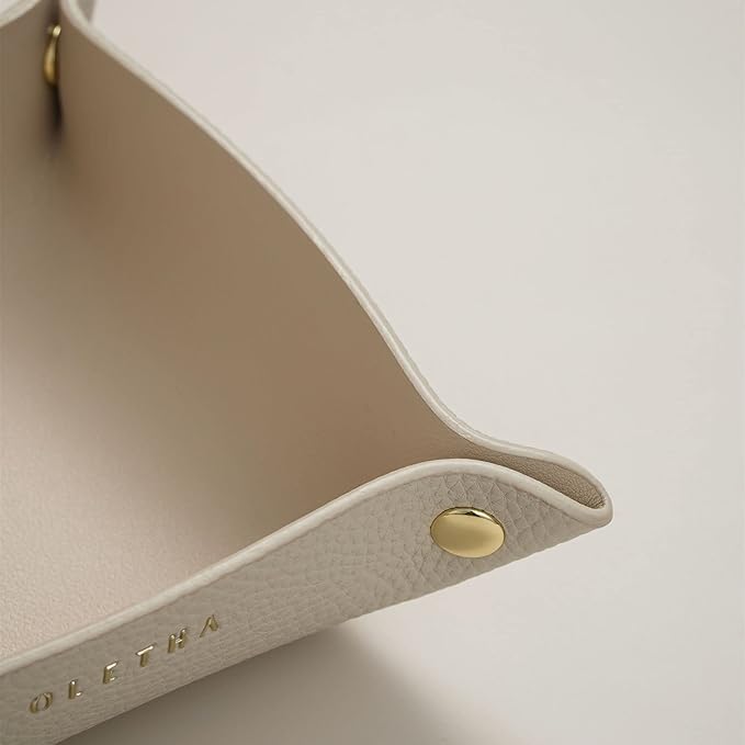 OLETHA Small Foldable Valet Tray - Aesthetic Desk Organizer for Home, Office & Travel - Portable Catch All Bowl for Keys, Jewelry & Essentials - Light Taupe