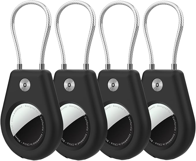 4 Pack Protect Case Compatible with Apple AirTag, Secure GPS Tracker Holder with Wire Cable Shockproof & Anti-Theif Suitable for Keychain, Keys, Luggage, Bags and Kids