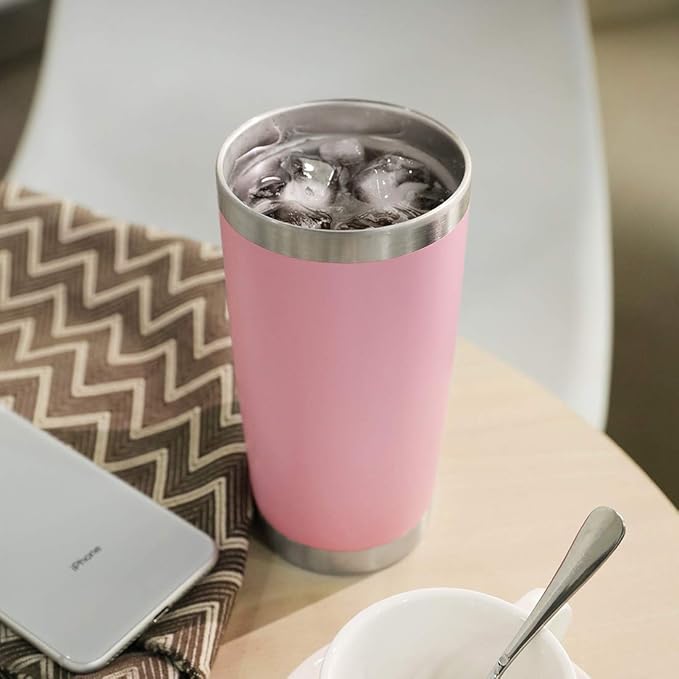 DOMICARE 20oz Stainless Steel Tumbler Bulk with Lid, Double Wall Vacuum Insulated Travel Mug, Powder Coated Coffee Cup, Pink, 4 Pack