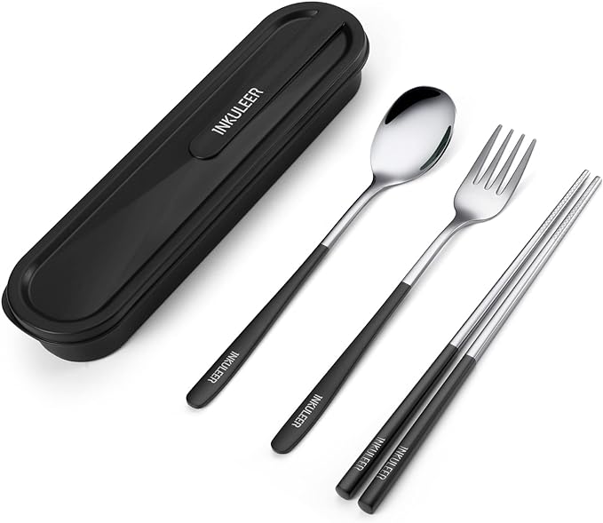 Travel cutlery set, 18/8 stainless steel cutlery, Reusable utensils set with case, Portable Silverware Lunch Box for Camping and Office