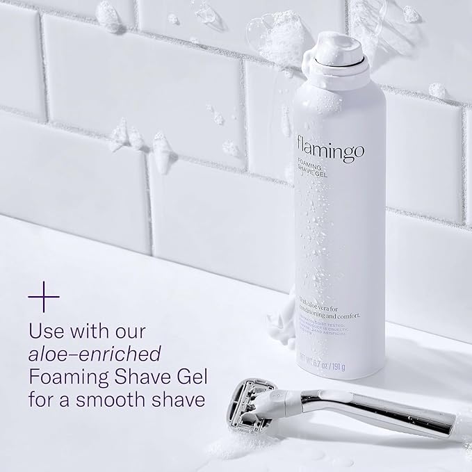 Flamingo Shaving Razor Set for Women - Razor Handle, 4 Razor Blade Refills, Shower Holder - Chrome
