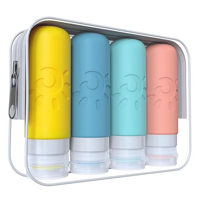 Travel Bottles for Toiletries, TSA Approved Travel Containers 3oz Leak Proof Travel Tubs Refillable Liquid Travel Accessories for Shampoo Conditioner Lotion Body Wash(Multicolored B)