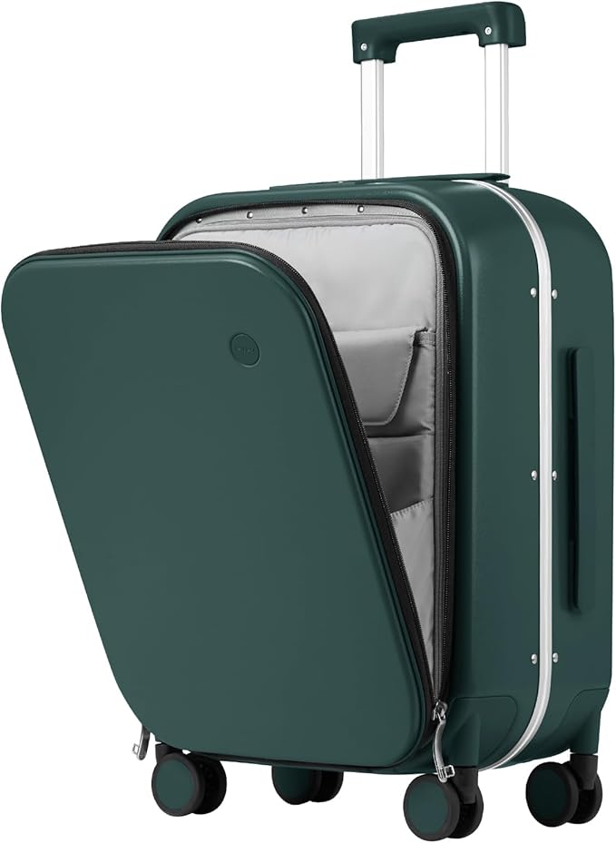 mixi Luggage Suitcase with Spinner Wheels, 24'' Checked Travel Luggage Aluminum Frame PC Hardside with TSA Lock & Cover - Blackish Green