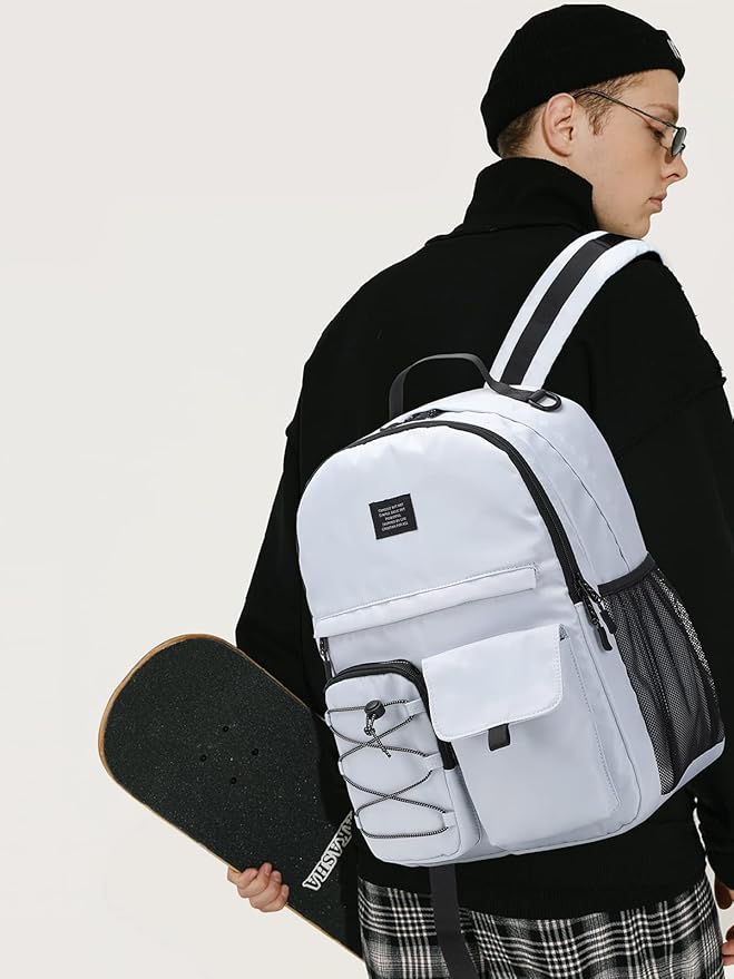 Lohol Casual Backpack for Teen Boys Girls, Water Resistant Daypack with Anti Theft Pocket for Travel School (Grey)