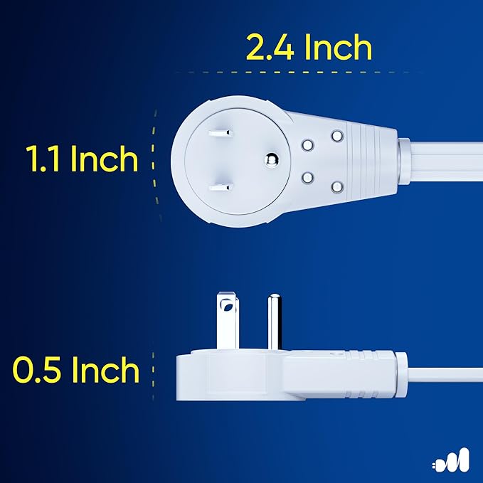 Maximm Cable 6 Ft 360° Rotating Flat Plug Extension Cord/Wire, 16 AWG Multi 3 Outlet Extension Wire, 3 Prong Grounded Wire - White - UL Certified