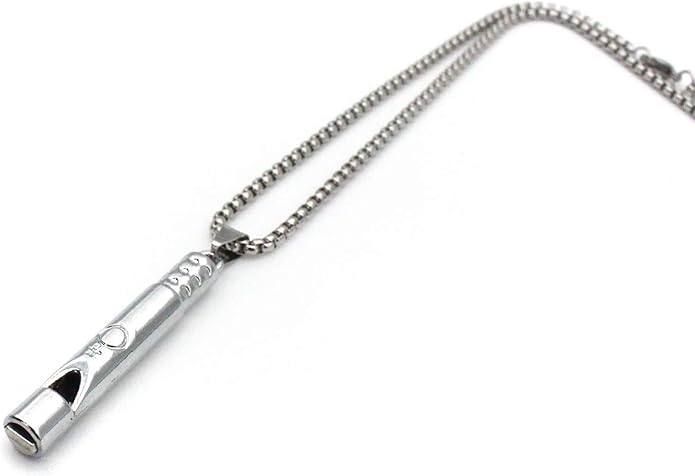 Emergency Survival Whistle Pendant Necklace for Men Women, Titanium Steel Loud Coach Whistle Necklace with Chain, Portable Keychain Whistle for Life Saving, Hiking, Camping and Pet Training