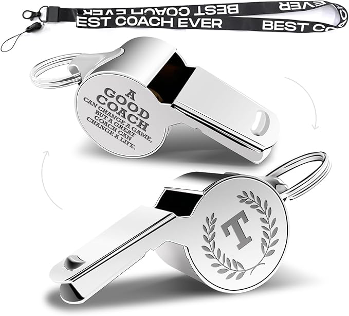 Letters Coach Gifts, Whistle for Coaches, Whistle Emergency, Thank You Coach Gifts, Coaches Whistle with Lanyard Cheer Coach Gift for Men Women Teachers Referees School Sports Coach Outdoor, Letter T
