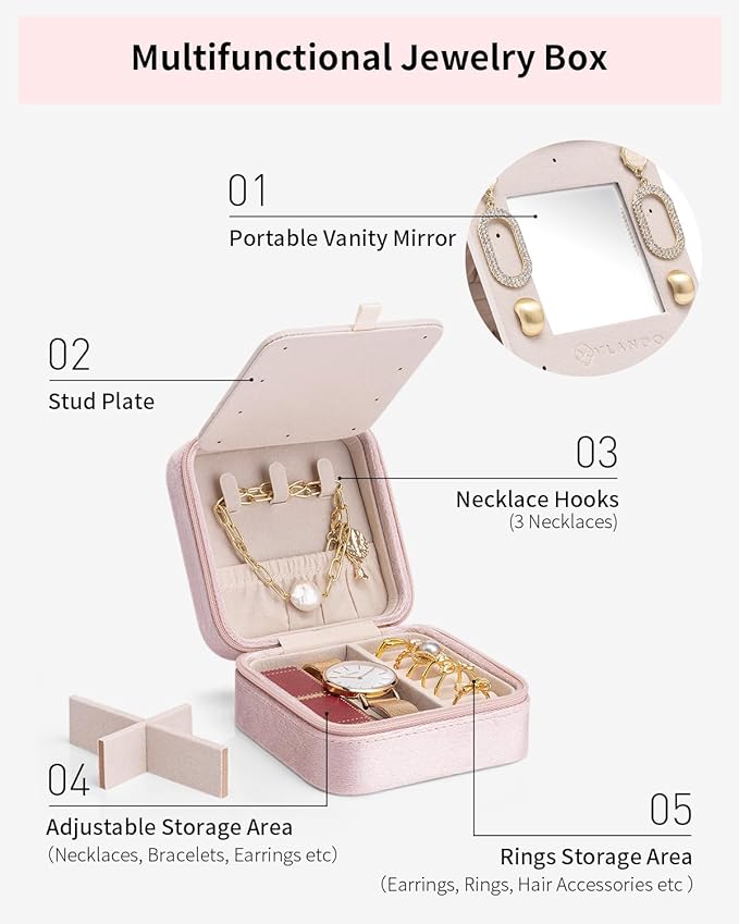Vlando Teacher Appreciation Gifts for Women, Travel Jewelry Case for Women Teacher Gifts, Travel Gifts for Teacher, Travel Essentials Small Jewelry Box, Jewelry Travel Organizer - Letter Z, Pink