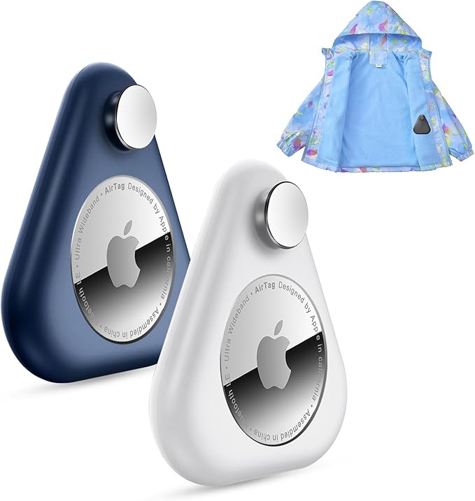 Airtag Holder for Kids Hidden 2 Pack Upgraded GPS Tracker Case, Anti-Removal Airtag Hard Case with Safety Pins, Avoid Airtag Loss, Suitable for Children, Elderly, Pets, Backpack, Luggage(Blue White)