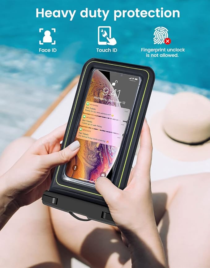 IP68 Waterproof Phone Pouch, Floating Waterproof Phone Case for iphone 16 15 14 13 Pro Max Xs Plus Galaxy S24+ S23 Pixel 8 with Detachable Lanyard,Cellphone Dry Bags Beach Vacation Essentials -2 Pack