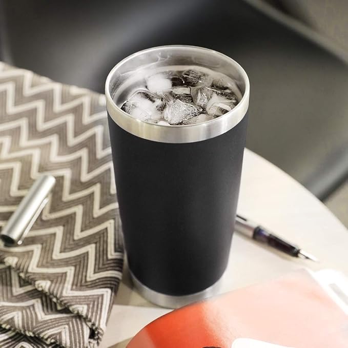 DOMICARE 20oz Stainless Steel Tumbler Bulk with Lid, Double Wall Vacuum Insulated Travel Mug, Powder Coated Coffee Cup, Powder Black, 8 Pack